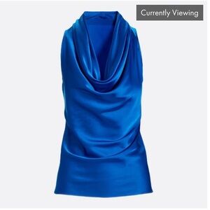 Boston Proper Blouse Blue S Draped Cowl Neck Sleevless Elegant Chic Career